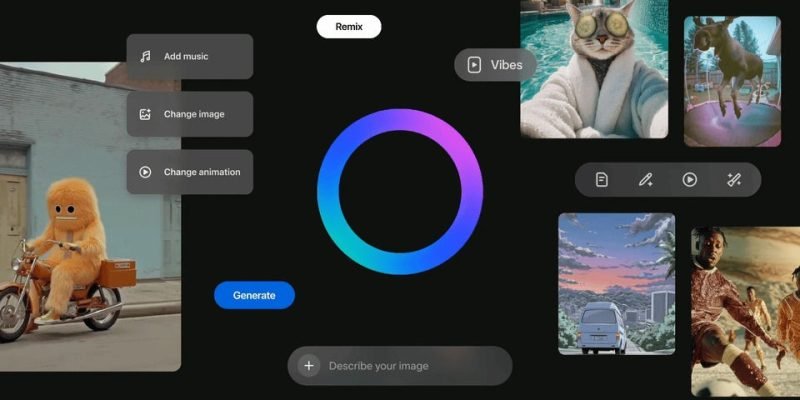 Screenshot of Meta Vibes feed showing AI-generated videos
